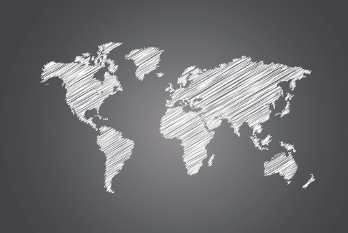 Tapeta šrafovaná mapa sveta v čiernobielom prevedení
