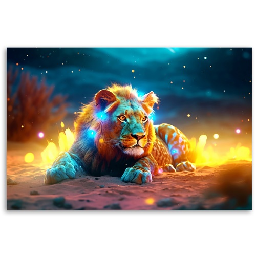Obraz na plátně, Neonový lev Abstraktní příroda
