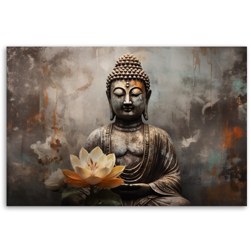 Obraz na plátně, socha buddhy s lotosovým květem
